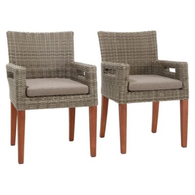 Wicker and Eucalyptus Dining Chair with Cushions, Set of Two