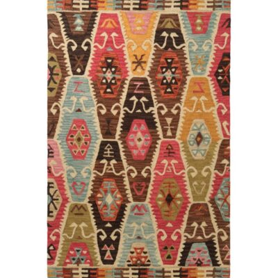 Rustic Geometric Wool Hooked Rug