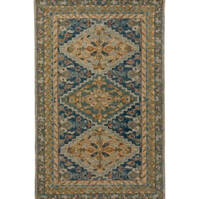 Bordered Medallion Wool Tufted Rug, Blue Multi