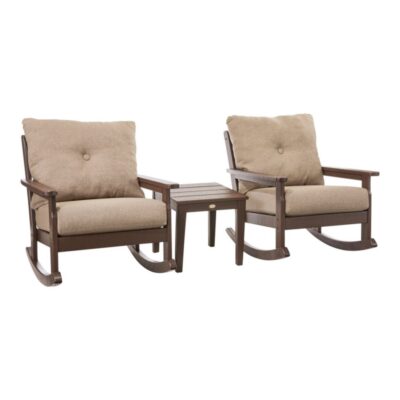 All-Weather Patio Rocker Set with Side Table, Mahogany