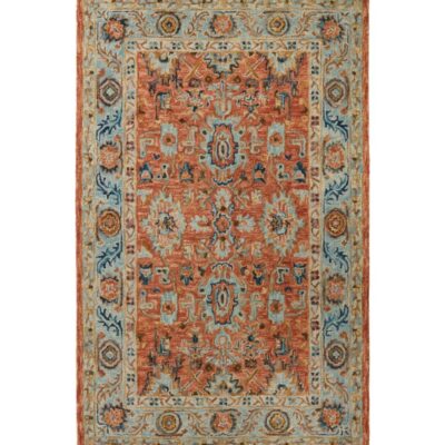 Single Border Terracotta Wool Tufted Rug