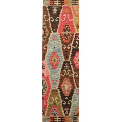 Rustic Geometric Wool Hooked Runner