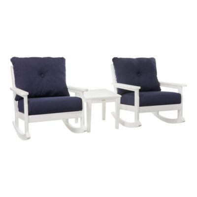 All-Weather Patio Rocker Set with Side Table, White