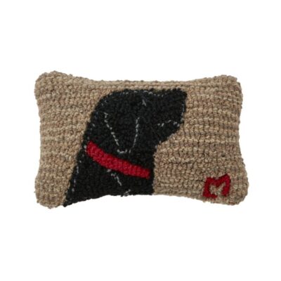 Wool Hooked Throw Pillow, Begging Black Lab, 8″ x 12″