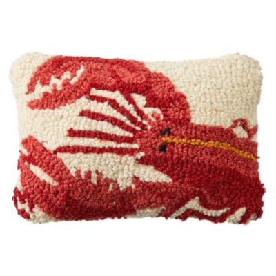 Wool Hooked Throw Pillow, Lobster, 8″ x 12″