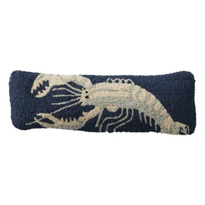 Wool Hooked Throw Pillow, White Lobster, 8″ x 24″