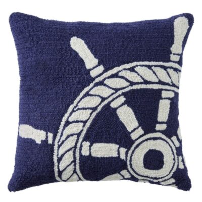 Indoor/Outdoor Hooked Pillow, Ship Wheel