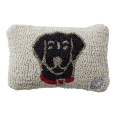 Wool Hooked Throw Pillow, Black Lab, 8″ x 12″